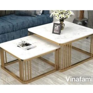 Bàn Trà đôi khung sắt vuông 60 mặt đá VNB039T