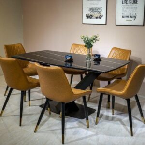 Alternative view of Combo Bàn Ăn Chân Chữ X mặt đá Ceramic (80 x 1m4) gồm 6 ghế BA-X335