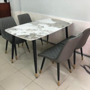 Alternative view of ComBo Bàn ăn mặt đá ceramic chân côn núm đồng 1m4/ 6 ghế BA-GT005