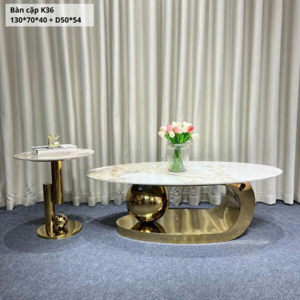 BÀN TRÀ OVAL MẶT ĐÁ NHẬP KHẨU VNBT90
