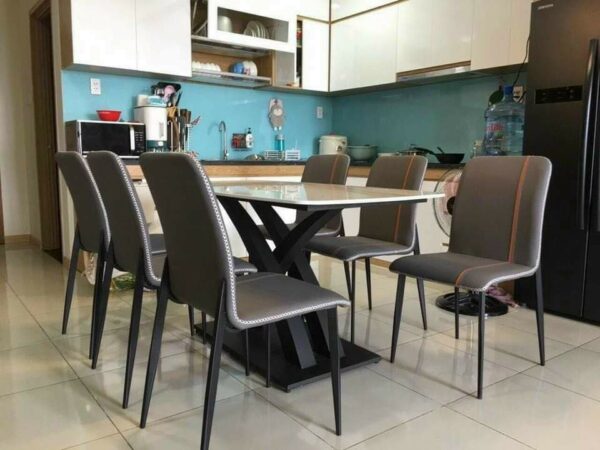 BỘ BÀN ĂN 6 GHẾ CHÂN X KÉP MẶT ĐÁ CERAMIC CAO CẤP VN-BCN18