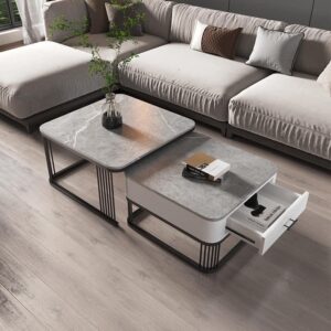 Bàn Trà Đôi Mặt Đá Ceramic BTĐC001