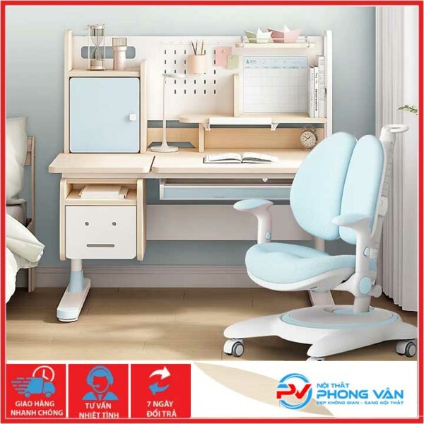 Bàn Học Sinh Thông Minh Chống Gù VinaKids PV-S03 size 60x120cm gỗ tự nhiên