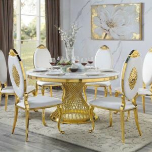 BỘ BÀN GHẾ ĂN INOX MẠ VÀNG CAO CẤP VN-MV002