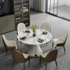 BỘ BÀN ĂN 6 GHẾ MẶT ĐÁ CERAMIC TRÒN CAO CẤP VN013