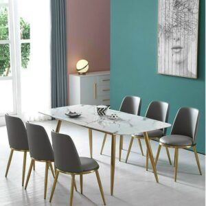 Alternative view of BỘ BÀN ĂN 4 GHẾ MẶT ĐÁ CERAMIC CHÂN INOX MẠ VÀNG CAO CẤP VN015 (70 x 120 x 75cm)