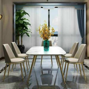 BỘ BÀN ĂN 4 GHẾ MẶT ĐÁ CERAMIC CHÂN INOX MẠ VÀNG CAO CẤP VN015 (70 x 120 x 75cm)