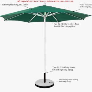 Dù tròn đúng tâm1 tầng che ngoài trời 3 đường kính PV-DTT1T