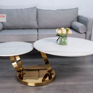 Alternative view of Bàn Trà Đế Xoay Mặt Tròn Cặp Đế Inox Vàng VNĐP-BT02