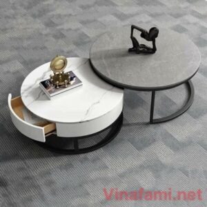 Alternative view of Bàn trà đôi khung sắt mặt đá DT-BT080