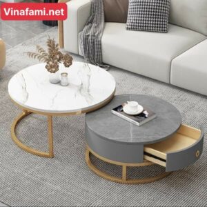 Bàn trà cặp khung sắt/inox mặt đá/kính BT08