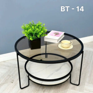 Bàn sofa tròn 2 tầng mặt kính khung sắt VN-AKBT14