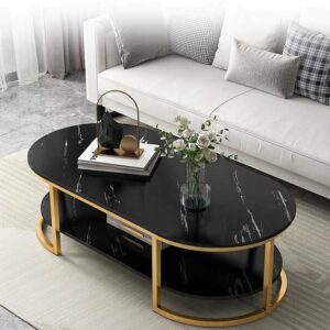 Alternative view of Bàn Trà Oval Mặt Đá 2 Tầng Chân Sắt  BTD3682