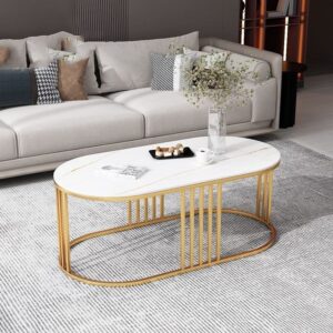 Bàn Trà Oval Mặt Đá Chân Sắt VNB052T