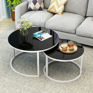 Alternative view of Bàn trà tròn đôi mặt kính chân sắt VGH001