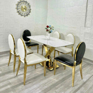 Alternative view of BỘ BÀN ĂN 6 GHẾ MẶT ĐÁ CERAMIC CHÂN INOX MẠ VÀNG CAO CẤP VN415