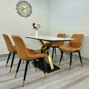 Alternative view of BỘ BÀN ĂN 4 GHẾ MẶT ĐÁ CERAMIC CHÂN INOX MẠ VÀNG CAO CẤP VN2075