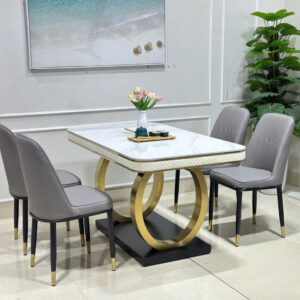Alternative view of BỘ BÀN ĂN 4 GHẾ MẶT ĐÁ CERAMIC CHÂN INOX MẠ VÀNG CAO CẤP VN3075