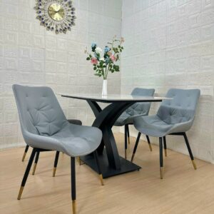 BỘ BÀN ĂN 4 GHẾ CHÂN X KÉP MẶT ĐÁ CERAMIC CAO CẤP VN0361