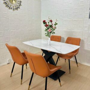 Alternative view of BỘ BÀN ĂN 4 GHẾ CHÂN X KÉP MẶT ĐÁ CERAMIC CAO CẤP VN0361