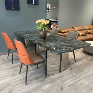 BỘ BÀN ĂN 4-6 GHẾ MẶT ĐÁ CHÂN INOX NHẬP KHẨU CAO CẤP VN-AD2475