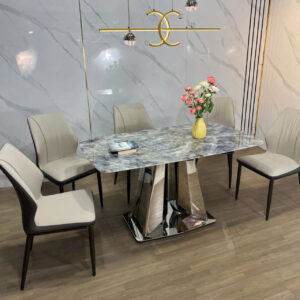 BỘ BÀN ĂN 4-6 GHẾ MẶT ĐÁ CHÂN INOX CAO CẤP VN-AH2675