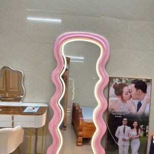 Gương soi toàn thân lượn sóng đèn led khung bọc nỉ VN-GS110