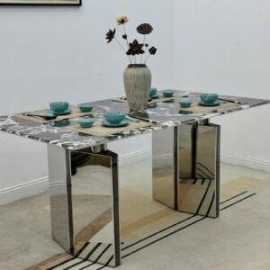 Bàn ăn mặt đá vi tinh thể, chân inox cao cấp BA-AK026