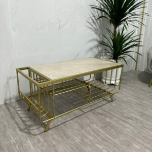 Bàn trà chữ nhật mặt gỗ vân đá có ngăn để tạp chí BT-S22