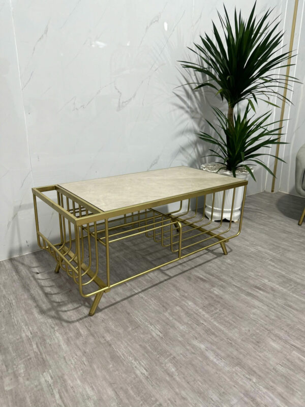 Bàn trà chữ nhật mặt gỗ vân đá có ngăn để tạp chí BT-S22