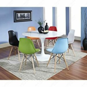 Bộ bàn ăn tròn tulip mặt đá gồm 6 ghế VN-BAT306