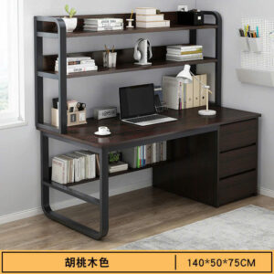 Bàn học kèm kệ sách chân sắt mặt gỗ , bàn làm việc BHS-AB102