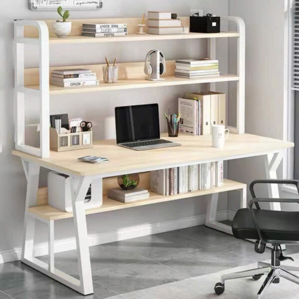 Bàn học kèm kệ sách chân sắt mặt gỗ , bàn làm việc BHS-AB103