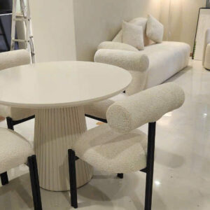 Bộ Bàn Ăn Tròn 4 Ghế Bọc Vải Boucle Cao Cấp BG2366