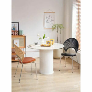 Bàn Ăn Tròn Mặt Đá Chân Trụ Hiện Đại Kèm Ghế Thiết Kế