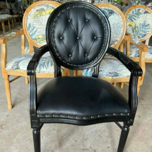 GHẾ LOUIS TÂN CỔ ĐIỂN BỌC DA ĐEN TAY VỊN CF004