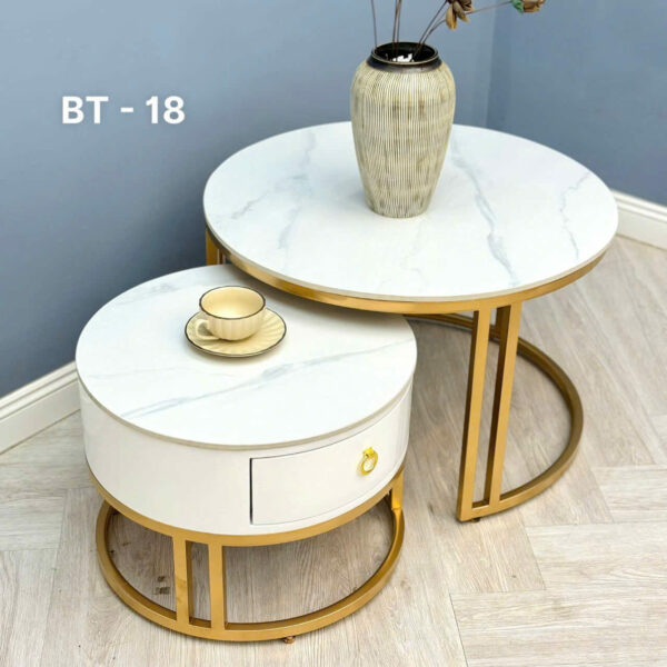 Bàn trà khung sắt mặt đá ceramic cao cấp - bàn sofa cặp mặt tròn PV-BT018