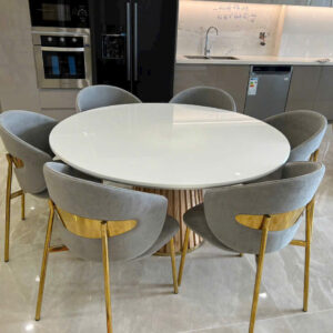 Bộ Bàn Ăn Tròn 6 Ghế Nhung Chân Vàng Cao Cấp BG4758