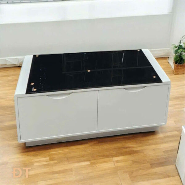 Bàn Trà Mặt Kính Đen Khung Gỗ Trắng BT-3551