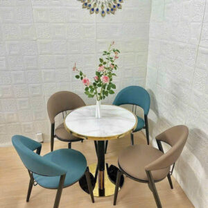 Bộ Bàn Ăn Tròn Mặt Đá 4 Ghế Phối Màu Hiện Đại bg-587