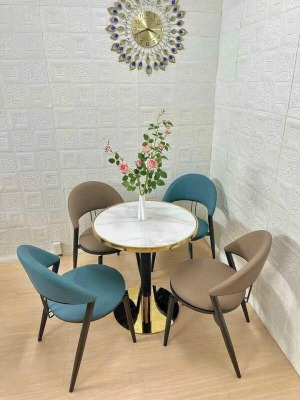 Bộ Bàn Ăn Tròn Mặt Đá 4 Ghế Phối Màu Hiện Đại bg-587