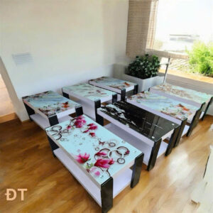 Bàn Trà Kính In 3D Hoa Văn BT-005