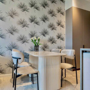 Bàn Ăn Mặt Đá Bo Cong Chân Sóng Kèm 4 Ghế Bọc Nỉ – bg54750