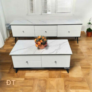 Bộ Bàn Kệ Mặt Đá Vân Mây Trắng Sang Trọng BT-664