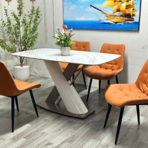 Bộ Bàn Ăn Mặt Đá Chữ Nhật 4 Ghế Chân Chéo Hiện Đại bg541