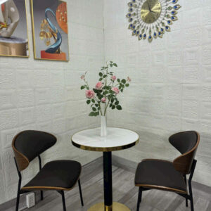 Alternative view of Bộ Bàn Ăn Tròn Mặt Đá 4 Ghế Lưng Gỗ Cong Phối Màu Trắng Đen bg-585