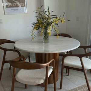 Bàn Ăn Tròn Mặt Đá Cẩm Thạch Kết Hợp Ghế Gỗ Nệm bg5d5