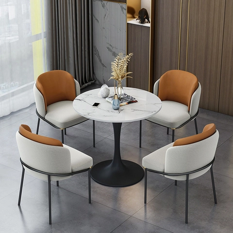 Bộ bàn ăn tròn tulip mặt đá gồm 4 ghế VN-BA326 2 Bộ bàn ăn tròn tulip mặt đá gồm 4 ghế VN-BA326