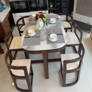 Bộ Bàn Ăn 6 Ghế Bọc Nệm Xếp Gọn 1M3 Nhập Khẩu BA-QHP1306