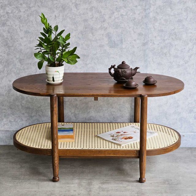 Bàn sofa hình Oval 2 tầng 100x50x52cm gỗ tần bì VN-BT525KS 4 Bàn sofa hình Oval 2 tầng 100x50x52cm gỗ tần bì VN-BT525KS - Ảnh 2